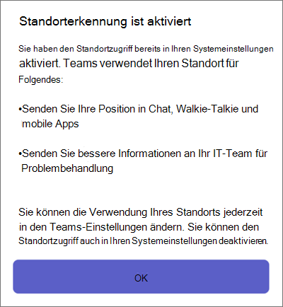 Teams-Standorterkennung auf Mobilgeräten