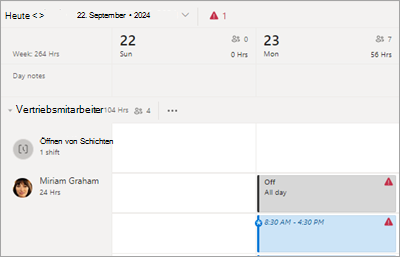 Zeigen Sie einen Schichtkonflikt im Zeitplan in 
