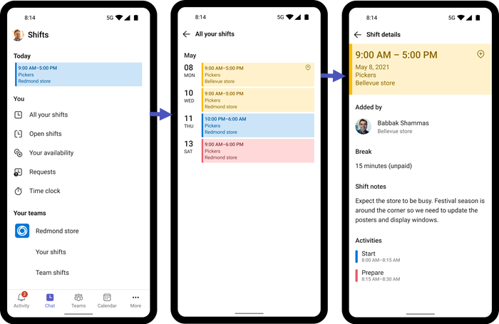 Screenshot von Arbeitnehmerschichten auf Mobilgeräten, der Schicht an einem anderen Ort zeigt