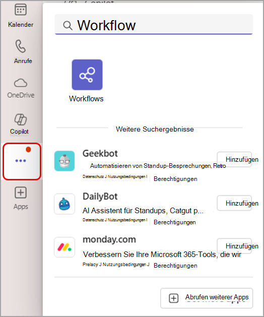 Screenshot, der zeigt, wie Sie die Workflow-App über die Schaltfläche 