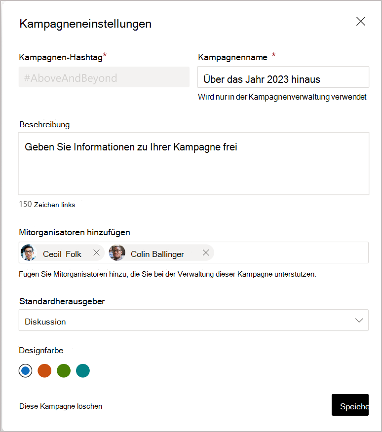 Engage und globale Administratoren können Co-Administratoren zuweisen.