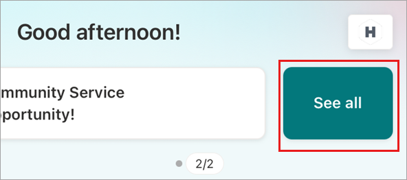 Screenshot showing the see all button in announcements.