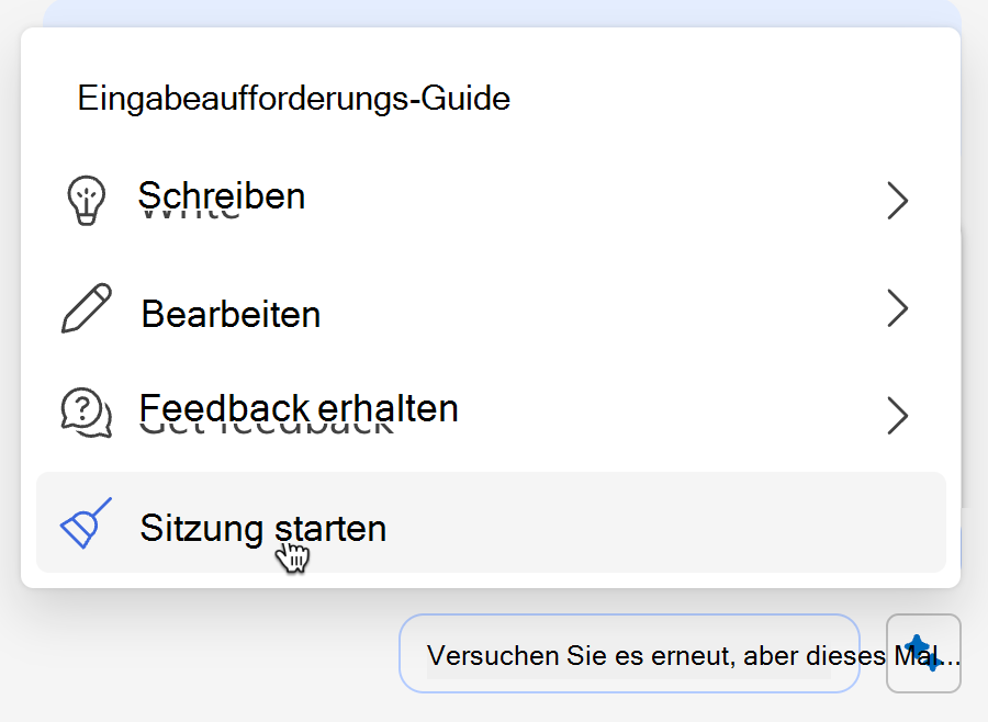 Screenshot: Löschen des Copilots-Speichers aus dem Sparkle-Menü
