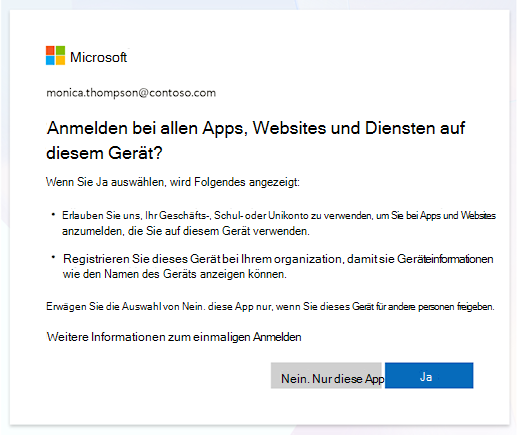 Aufforderung zum Anmelden bei Geräten