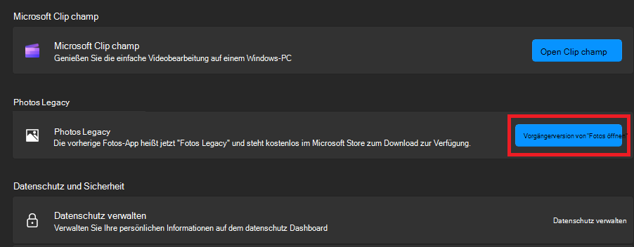 Klicken Sie auf Fotos vorgänger öffnen.