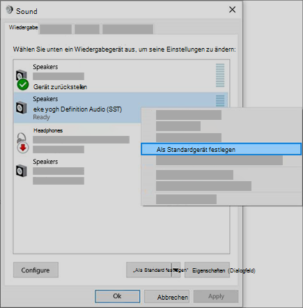 Festlegen ihres Audiogeräts als Standardgerät