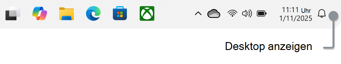 Screenshot der Taskleiste mit einer Notiz für die Schaltfläche 