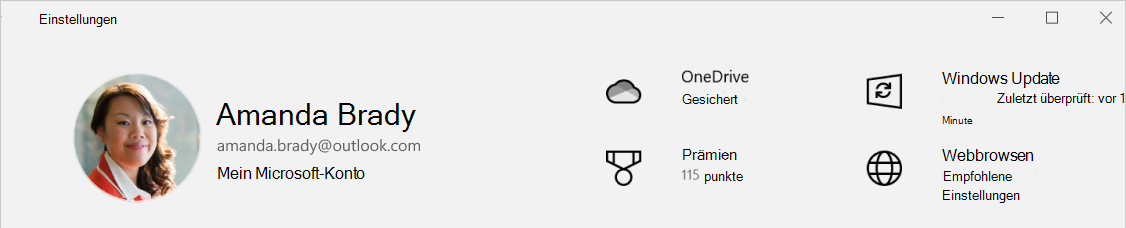 Screenshot der Einstellungen mit dem oneDrive-Sicherungs-status.