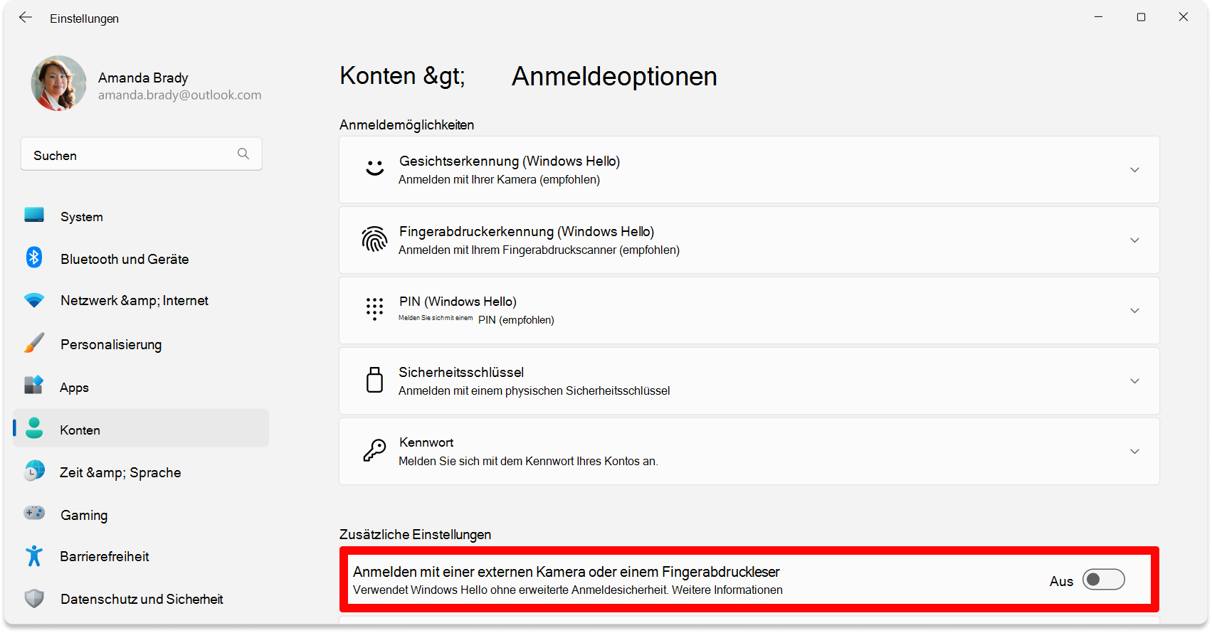 Screenshot der Umschaltfläche 