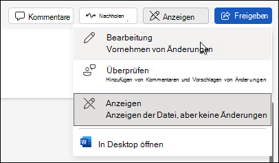 Wechseln von der Ansicht zur Bearbeitungsansicht in Word für das Web
