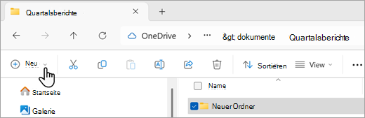 Screenshot: Erstellen eines neuen Ordners mithilfe von Explorer