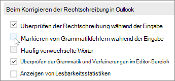 Das Kontrollkästchen „Grammatikfehler während der Eingabe markieren“ deaktivieren