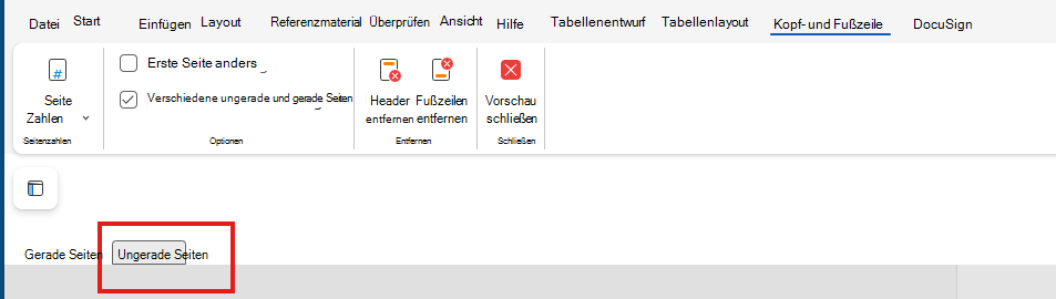 Bearbeiten von H&F Ungerade Seiten im Web