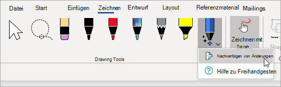 Wählen Sie änderungen nachverfolgen für den Freihand-Editor-Stift aus.