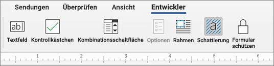 Registerkarte „Entwicklertools“ mit Inhaltssteuerelementen