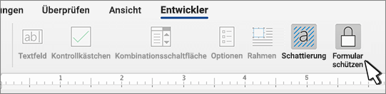 Schaltfläche „Formular schützen“ auf der Registerkarte „Entwicklertools“.