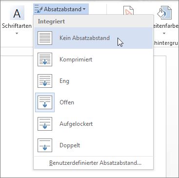 Kein Absatzabstand im Menü 'Absatzabstand'