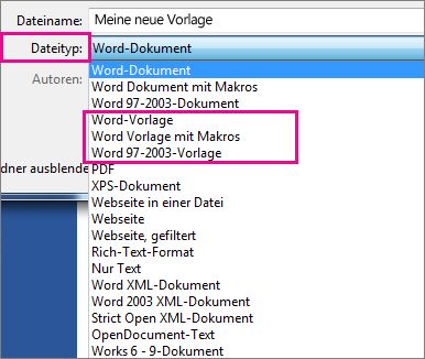 Speichern eines Dokuments als Vorlage