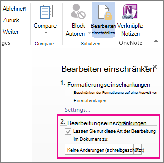Bereich 'Bearbeitung einschränken'
