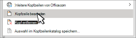 Im Dialogfeld Header ausgewählte Kopfzeile bearbeiten