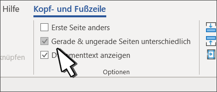 Schaltfläche „ungerade/gerade“ ausgewählt im Kopfzeilen-Menüband