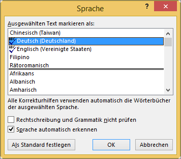 Dialogfeld 'Sprache'