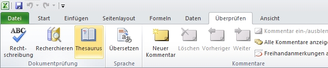 Excel Ribbon Review Tab Thesaurus