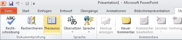 PowerPoint Ribbon Review tab Thesaurus