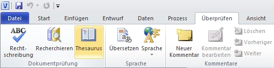 Visio Ribbon Review tab Thesaurus