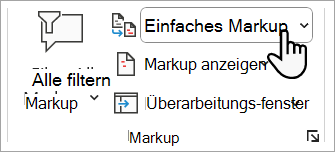 Screenshot: Festlegen der Markupebene, die in Ihrem Word Dokument angezeigt werden soll