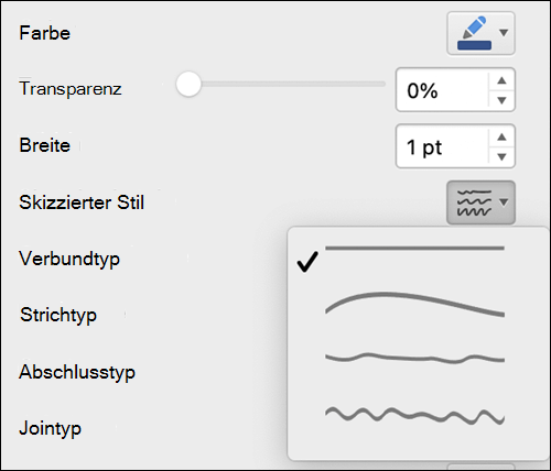 Linienformatoptionen auf dem Mac, 
