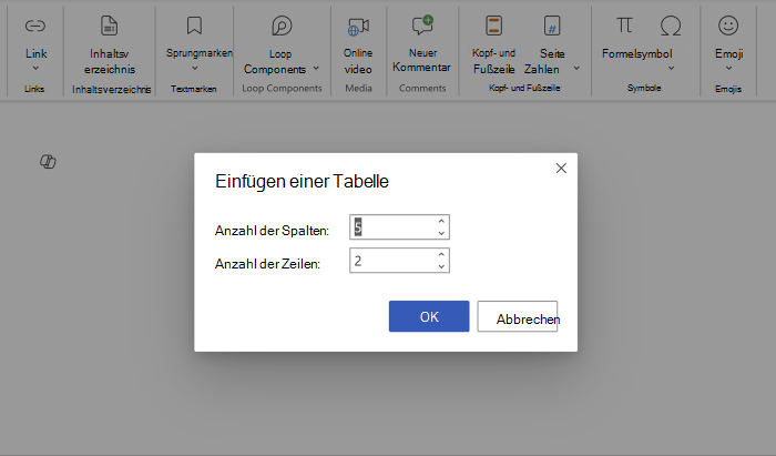 Angeben von Zeilen und Spalten