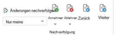 Menü zum Nachverfolgen von Änderungen in Word Web