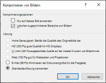 Screenshot: Komprimieren von Bildern