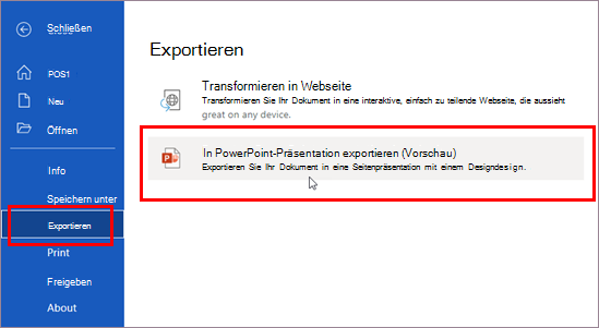 In Präsentation exportieren