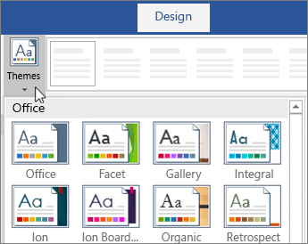 Optionen für Designs im Word-Menüband