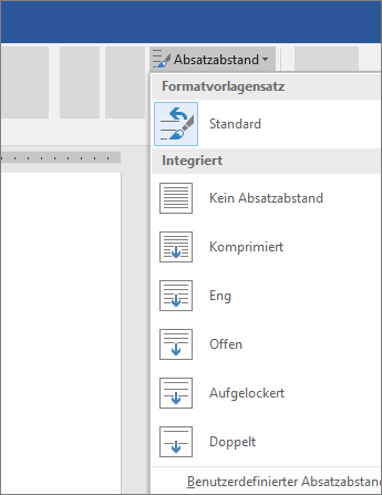 Optionen zum Ändern des Absatzabstands in Word