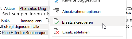Klicken Sie mit der rechten Maustaste, um eine Änderung zu akzeptieren oder abzulehnen.