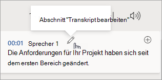 Wählen Sie den Abschnitt „Transkript bearbeiten“ aus