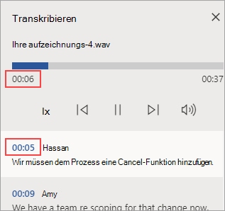 Der Abschnitt, der wiedergegeben wird, ist hervorgehoben.