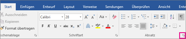 The arrow to open the Paragraph dialog box is highlighted on the Home tab.