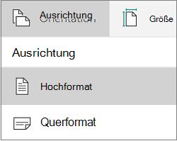 Ausrichtungsmenü für Windows-Tablet mit Optionen für Hoch- und Querformat
