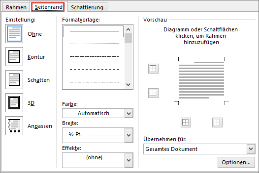 Word 2010 Page Border tab of Borders and Shading dialog box