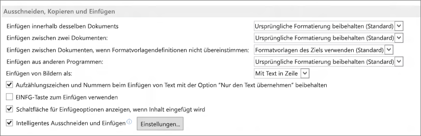 Word 2013 cut, copy, and paste options