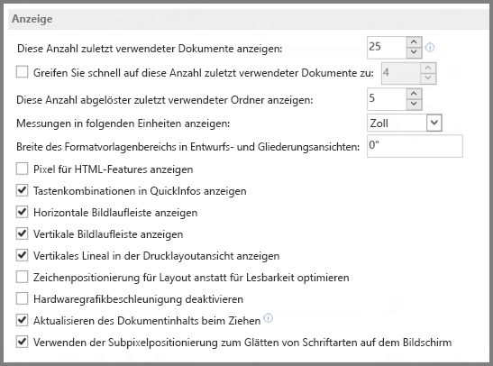 Word 2013 display options