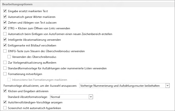 Word 2013 editing options