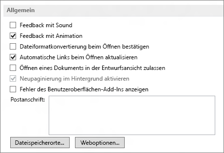 Word 2013 General options