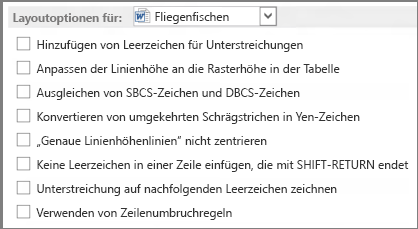 Word 2013 Layout options for: choices