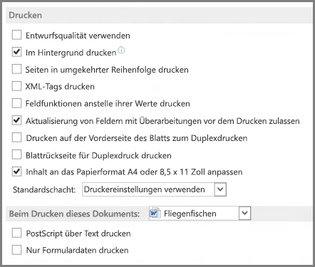 Word 2013 print options