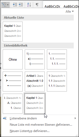 Verwenden Sie die Liste mit mehreren Ebenen 